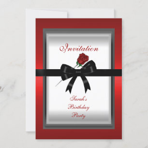 Invitation Elegant Red Rose Black Ribbon Bow 3