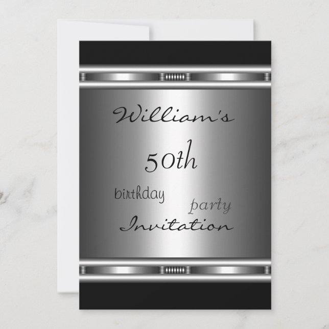 Invitation Elegant Silver Black 50th Birthday (Front)