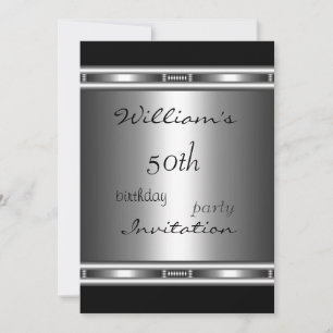 Invitation Elegant Silver Black 50th Birthday
