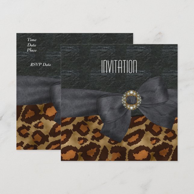 Invitation Elegant Wild Animal Black Gold Jewel (Front/Back)