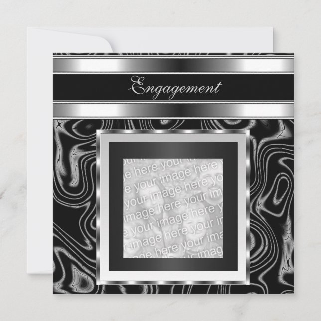 Invitation Engagement Glamour Abstract Black Photo (Front)
