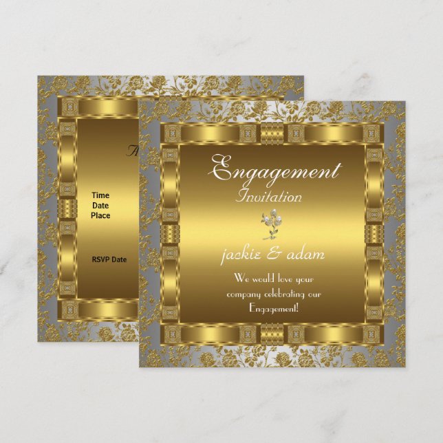 invitation Engagement gold silver white antique (Front/Back)