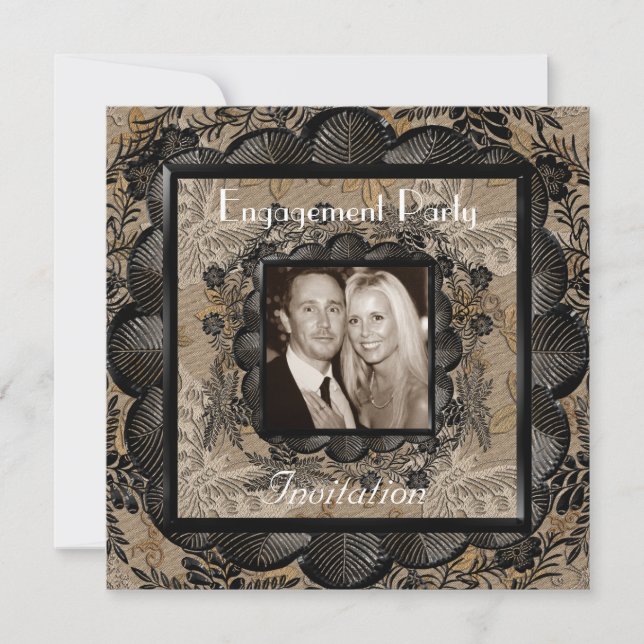 Invitation Engagement Party Black Brown Lace Frame (Front)