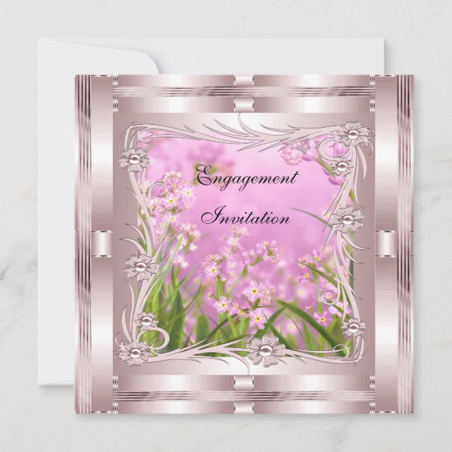 Invitation Engagement Pink Art Deco Floral (Front)