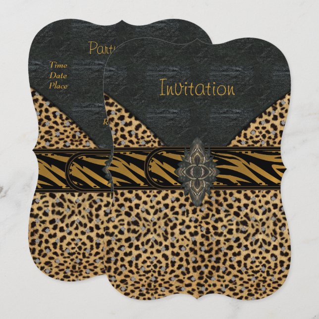 Invitation Exotic Gold Black Animal Leather Multi (Front/Back)