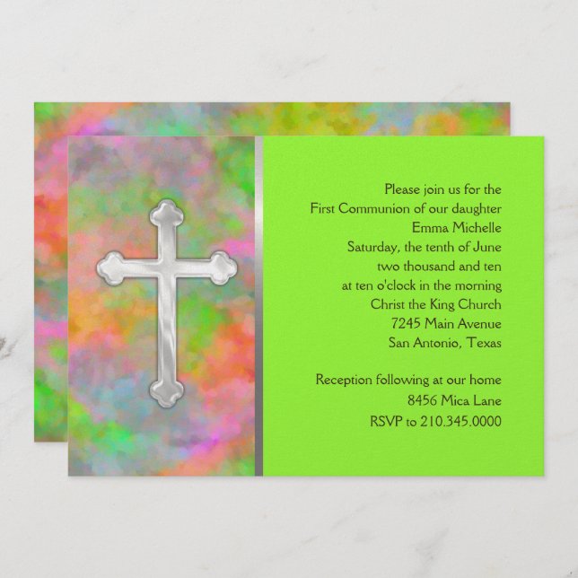 Invitation First Communion Abstract with Cross (Front/Back)