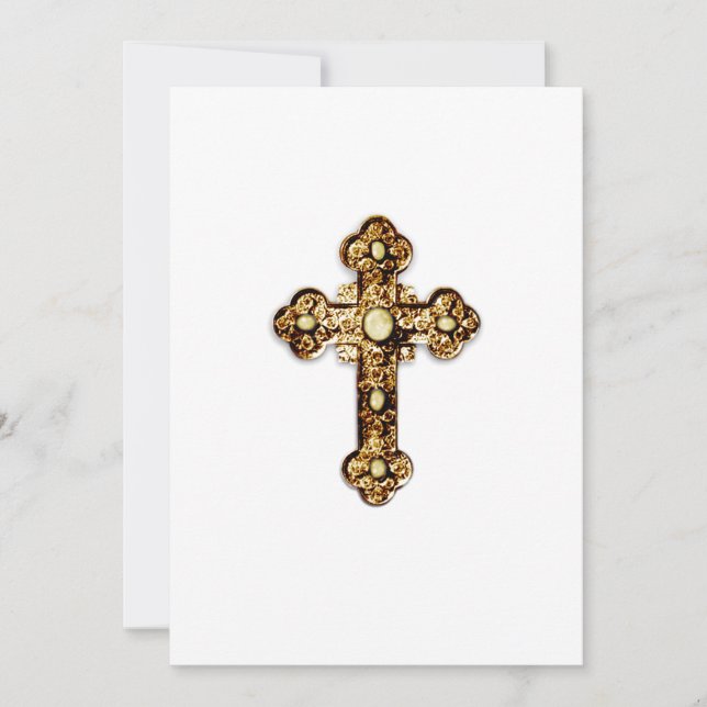 Invitation First Communion Ornate Gold Cross (Front)