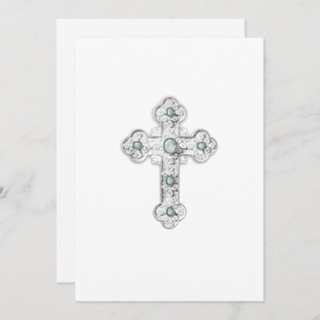 Invitation First Communion Ornate Silver Cross (Front/Back)