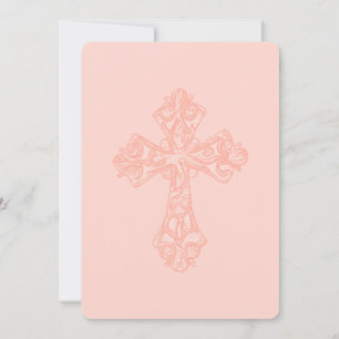 Invitation First Communion Watercolor Cross Peach