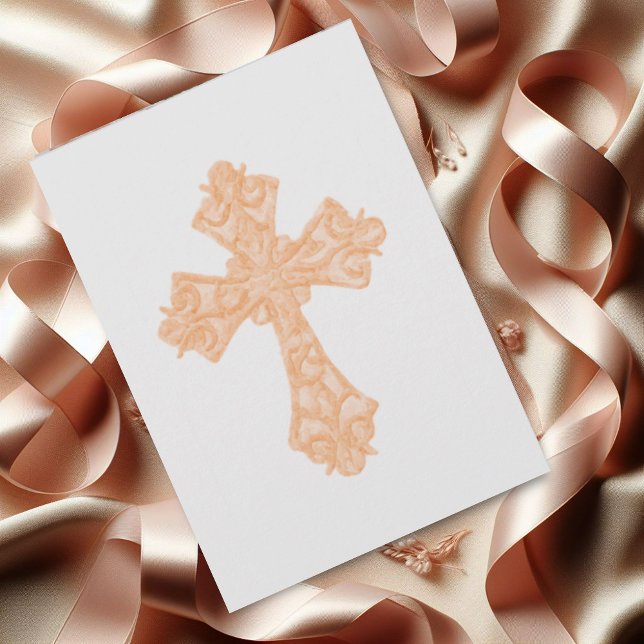 Invitation First Communion Watercolor Cross Peach (Creator Uploaded)