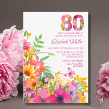 Invitation flower 80 birthday invitation flat card