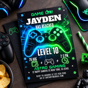 Invitation for a "Level Up" birthday party