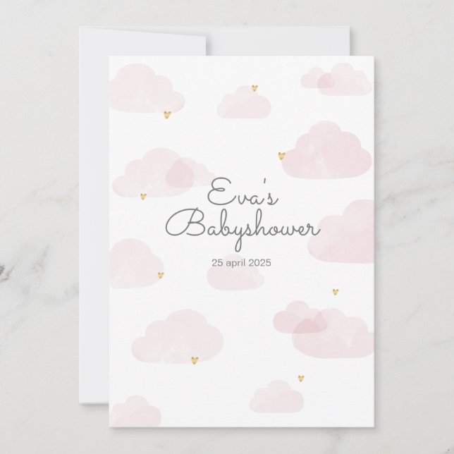 Invitation for baby shower girl pink clouds (Front)