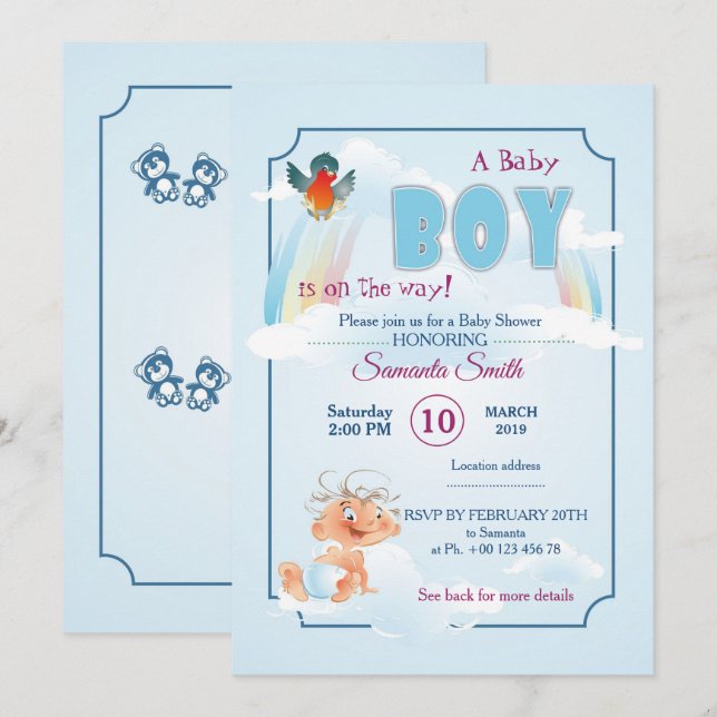 invitation for baby shower, it is a boy (Front/Back)