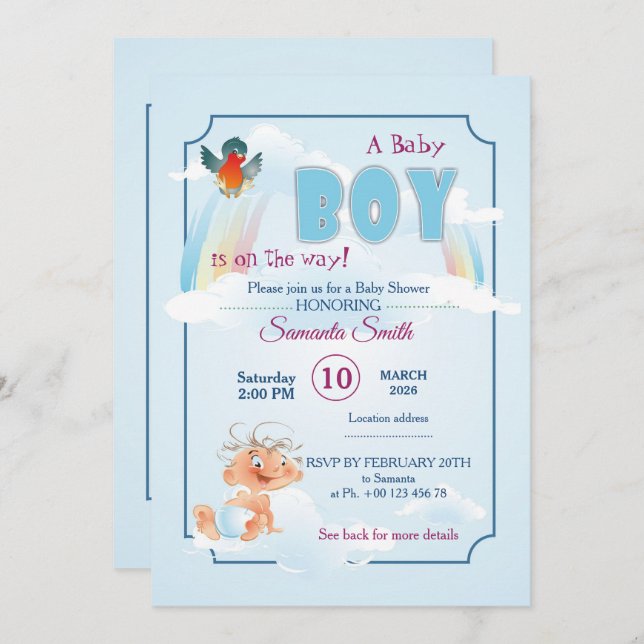 invitation for baby shower, it is a boy (Front/Back)