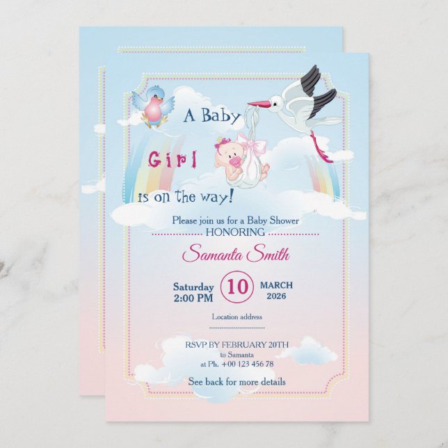 invitation for baby shower, it is a girl (Front/Back)