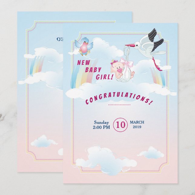invitation for baby shower, it is a girl (Front/Back)