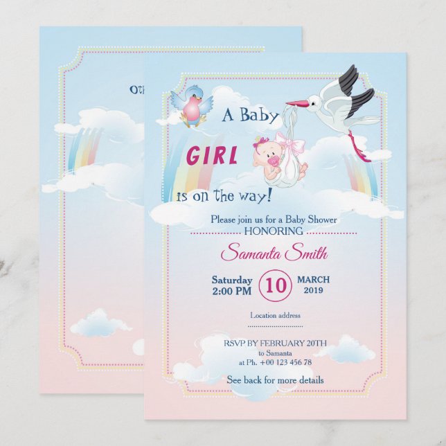 invitation for baby shower, it is a girl (Front/Back)