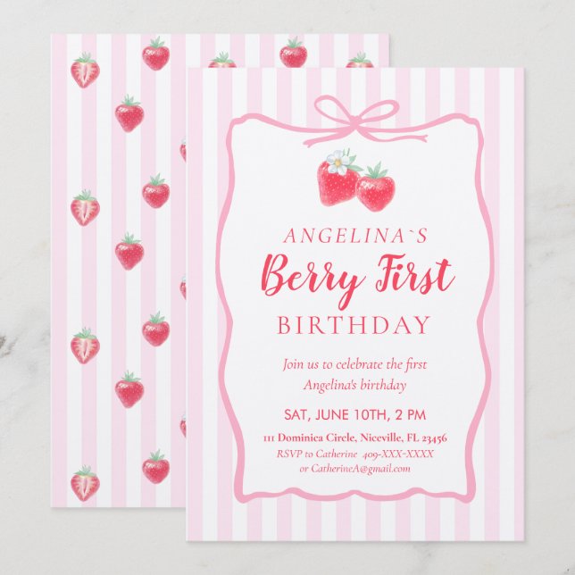 Invitation for Elegant First Birthday . (Front/Back)