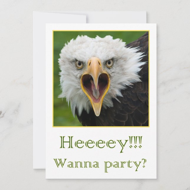 Invitation for party shouting bird of prey (Front)