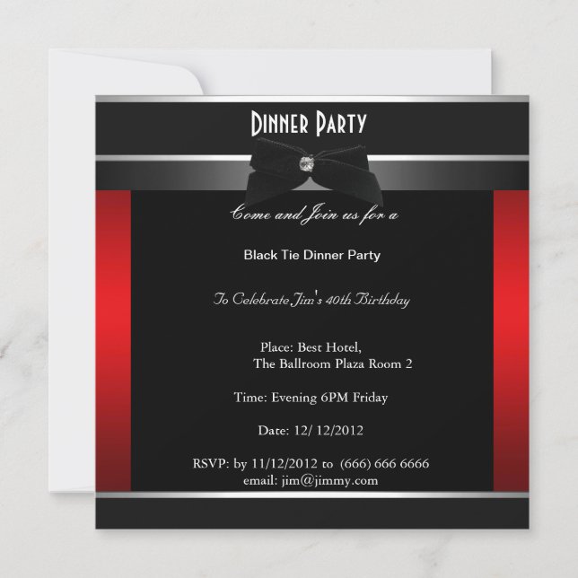 Invitation Formal Black Tie Birthday Dinner Party (Front)