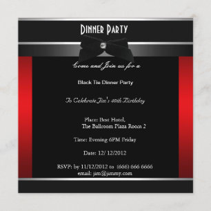 Invitation Formal Black Tie Birthday Dinner Party