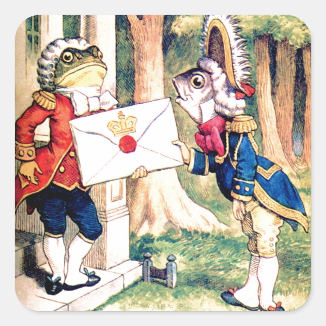 Invitation from the Queen of Hearts in Wonderland Square Sticker (Front)