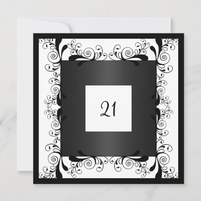 Invitation Glamour White Black Floral (Front)