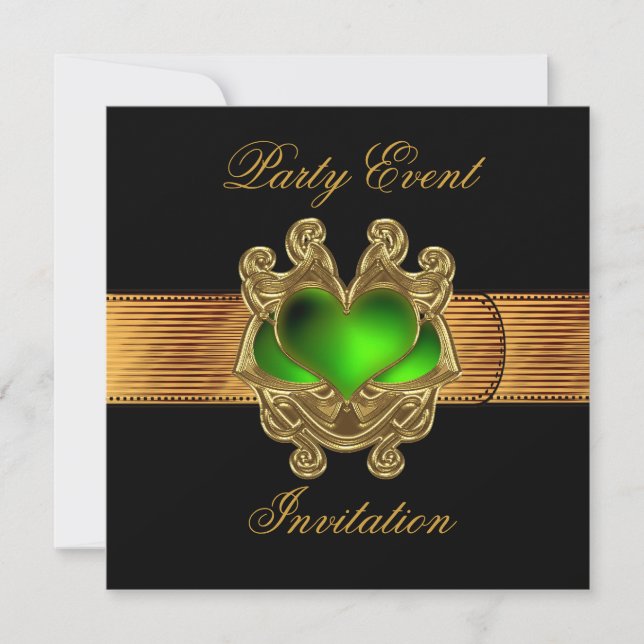 Invitation Gold Black green heart jewel Belt (Front)