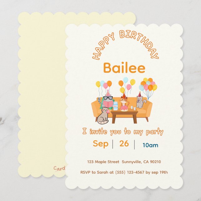 Invitation happy birthday cats  (Front/Back)