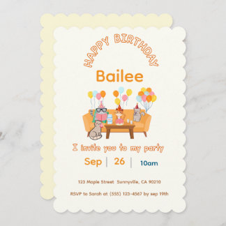 Invitation happy birthday cats 