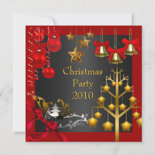 Invitation Holiday  Christmas Party Red Gold Xmas