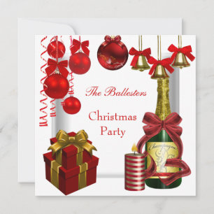 Invitation Holiday Christmas Party Red White Gold
