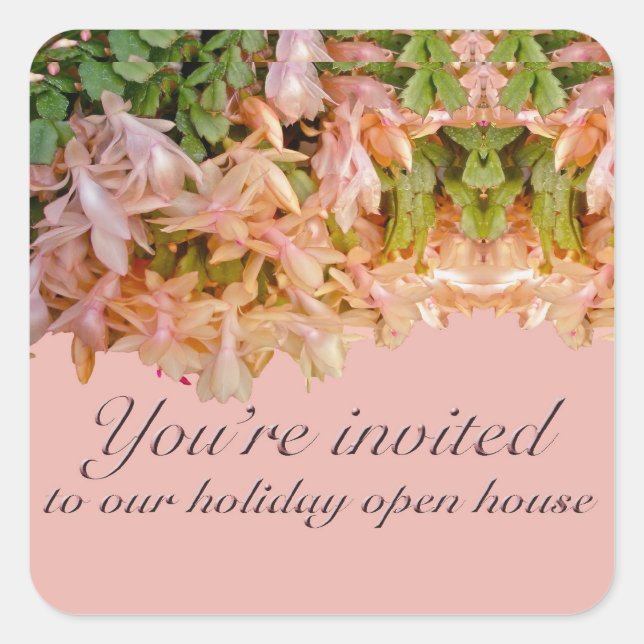 Invitation Holiday Open House Christmas Cactus Square Sticker (Front)