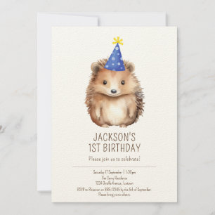 Invitation kids birthday, simple cute Hedgehog