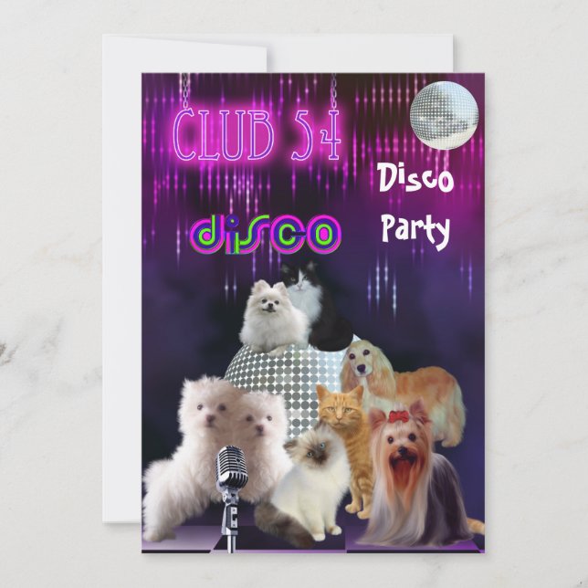 Invitation Ladies Night Disco Party Dogs Cats (Front)