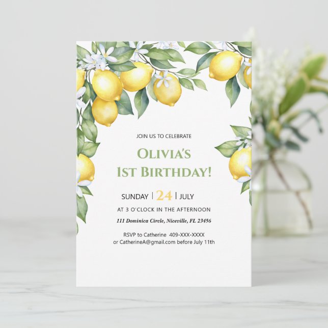 Invitation Lemon citrus 1st birthday. (Standing Front)