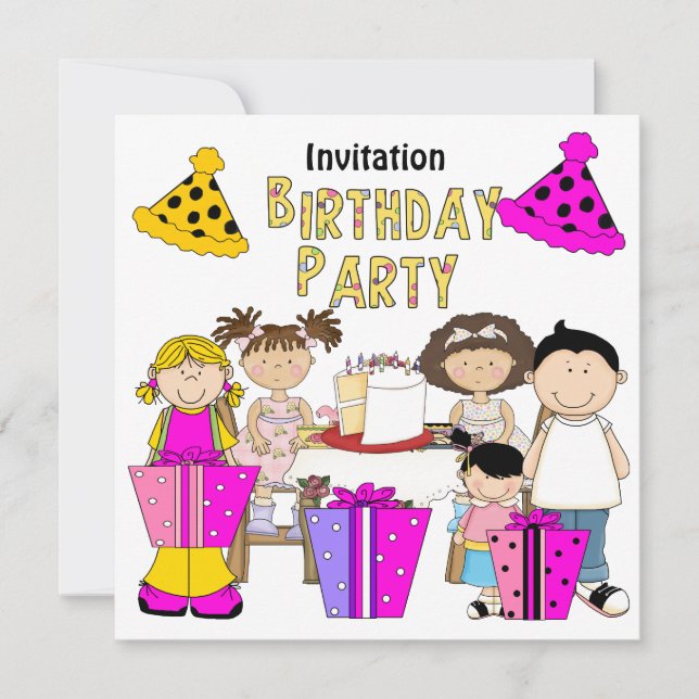 Invitation Lets Party Birthday Girls Boy (Front)