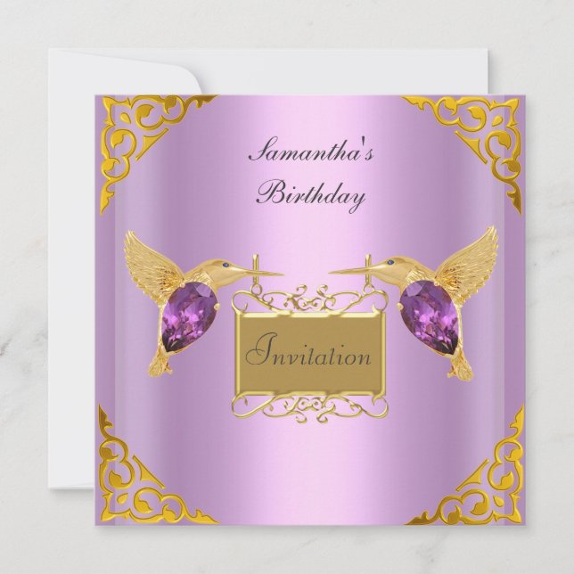 Invitation Mauve Gold Jewel Birds (Front)