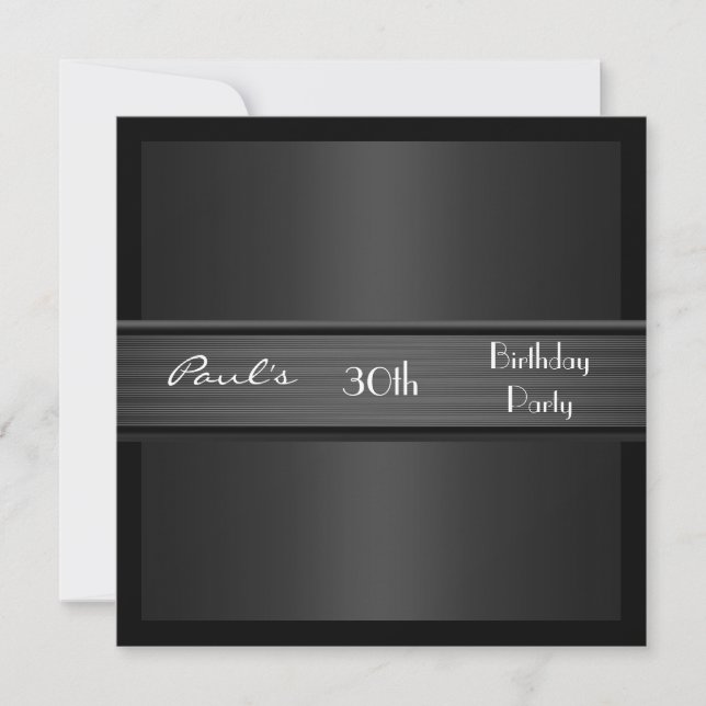 Invitation Mens 30th Birthday Party Black Elegant (Front)