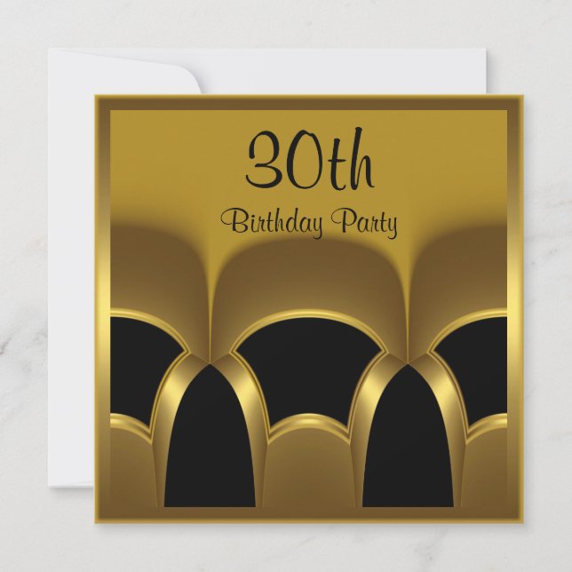 Invitation Mens 30th Birthday Party Black Gold Met (Front)
