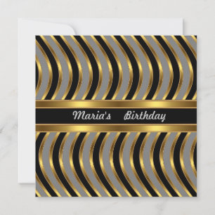 Invitation Metal look Gold Black Birthday Party