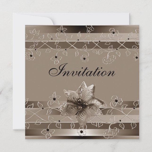 Invitation Metalic Ripple Biege Gold Deco (Front)