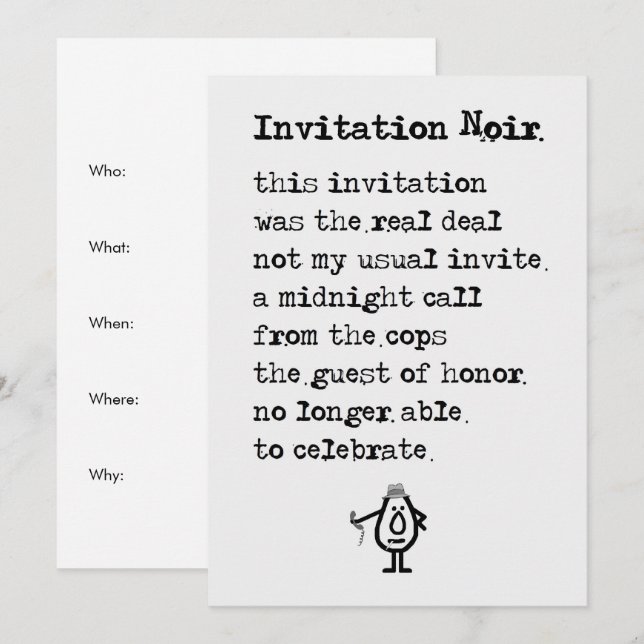 Invitation Noir - a funny invitation poem (Front/Back)