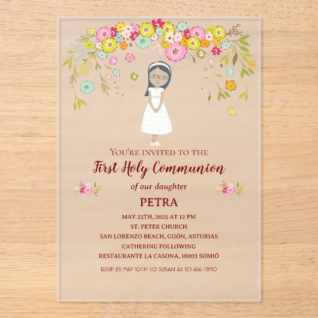 Invitation on acrylic PETRA First Communion (Front)