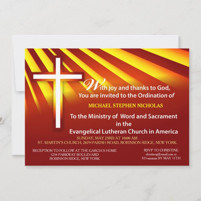 Invitation Ordination Lutheran Minister Customise (Front)