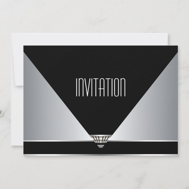 Invitation Party Art Deco Black Silver (Front)