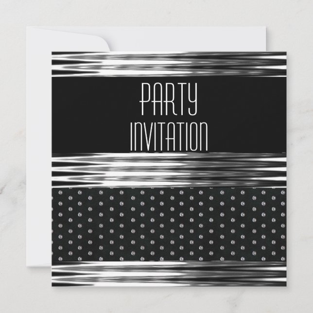 Invitation Party Art Deco Black Silver Spot (Front)