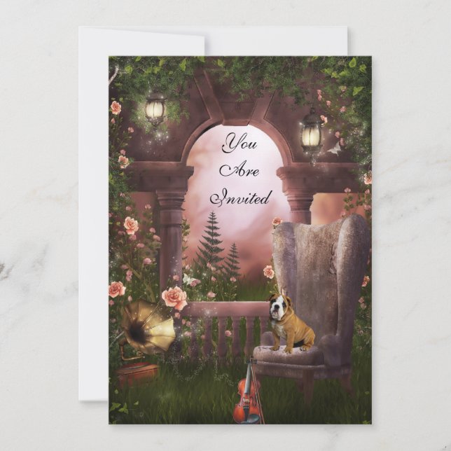 Invitation Party Moonlight Violin Dog Gramaphone (Front)