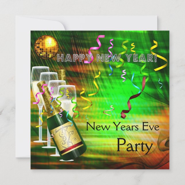 Invitation Party New Years Eve Gold Green (Front)